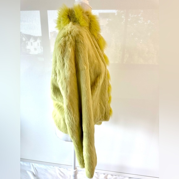 Fur & Leather Lime Green Reversible Coat. - Picture 5 of 10